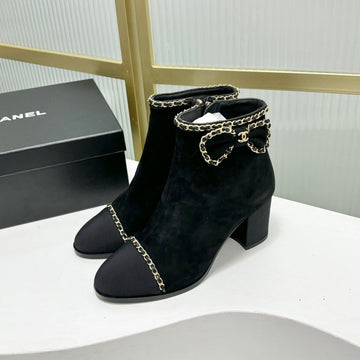 CC Ankle Boot 65 Black Suede Grosgrain Leather Strap