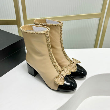 CC Ankle Boot 65 Beige Calfskin Black Patent Calfksin Leather Strap
