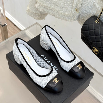 Chanel 25 Ballet Flat 50mm White Black Woven Lambskin 473053