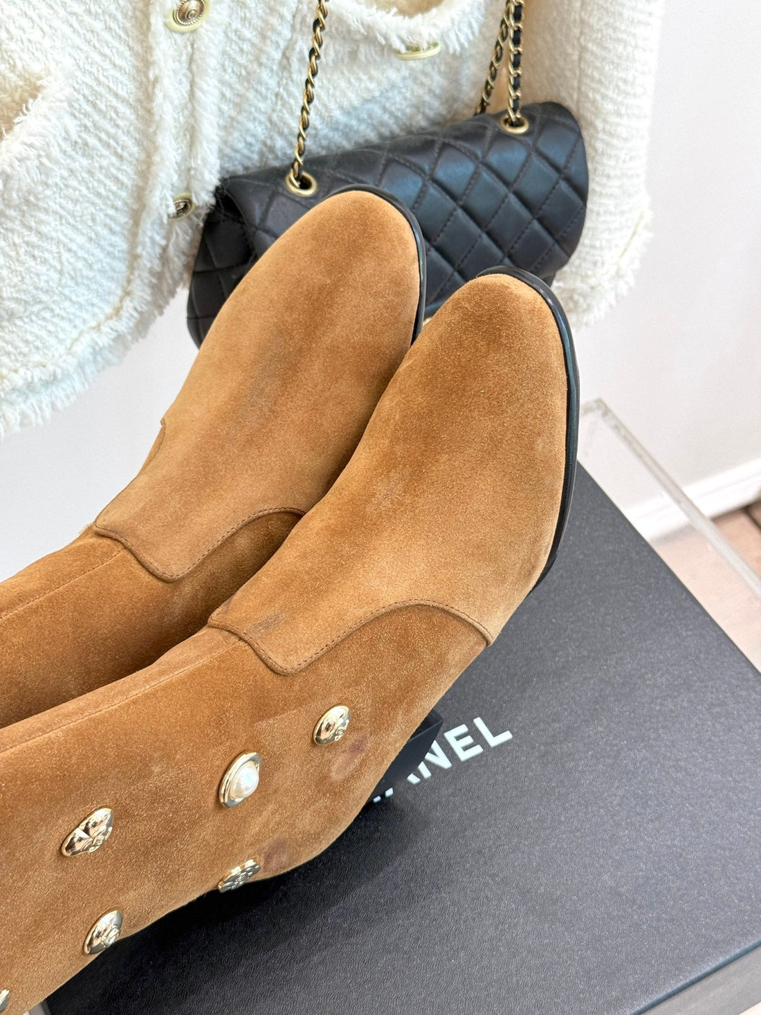 CC High Heel Boots Brown Suede Mix Charm 512037