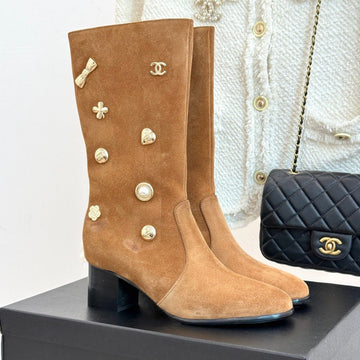 CC High Heel Boots Brown Suede Mix Charm 512037