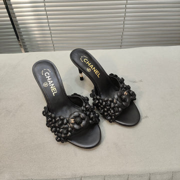 mule sandal 80 black calfskin flower