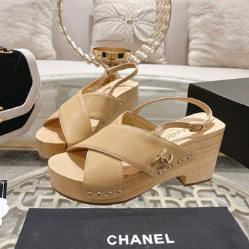 platform sandal 90 cross beige calfskin