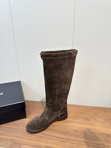 Chanel 25 Long Boot Brown Suede 465617