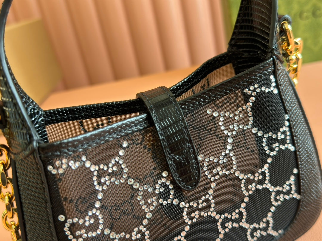 Gucci Jackettasche Schwarz Weiß Eidechse Strasssteine 248589