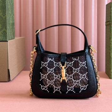 Gucci Jackettasche Schwarz Weiß Eidechse Strasssteine 248589