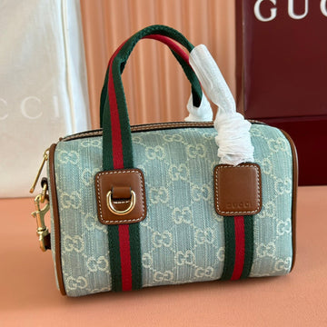 Gucci Boston Tasche 20 Blau Weiß Denim-Stoff 271893