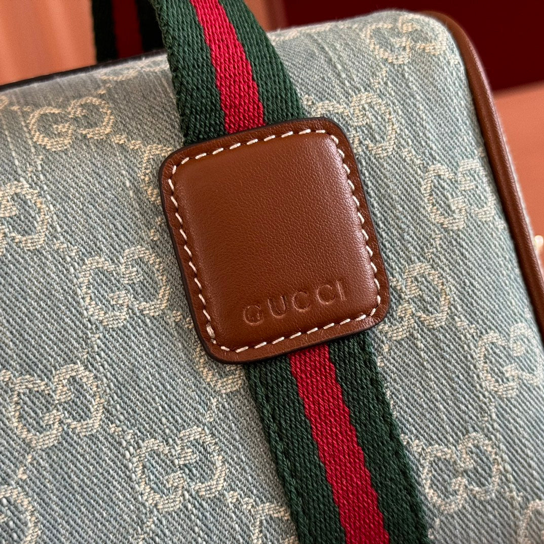 Gucci Boston Tasche 20 Blau Weiß Denim-Stoff 271893