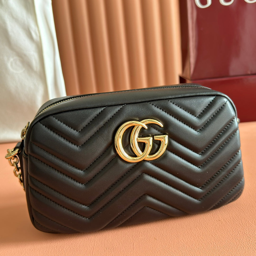 GG 2025 Mamont Tasche 24cm Schwarz Gold Lammleder 273724
