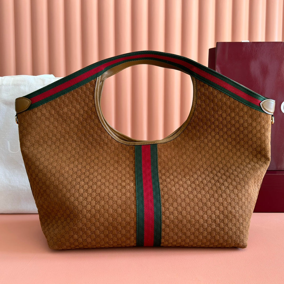 GG 2025 Giglio Large Tote Bag 60cm Brown Red Suede Canvas 273277