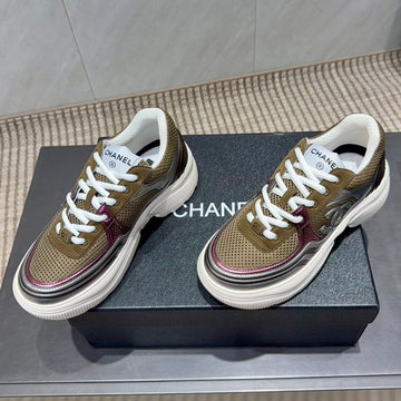 Chanel 25 Sneaker Weiß Braun Silber Mesh Leder 540314