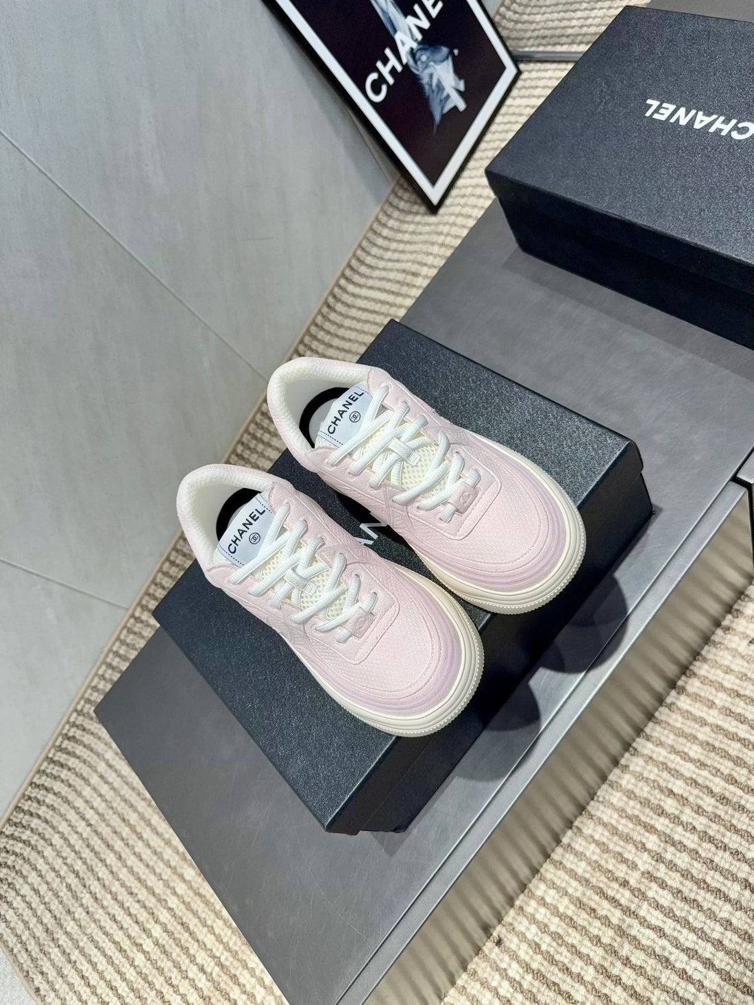 Chanel 25 Sneaker Pink Weiß Mesh-Gewebe 540319