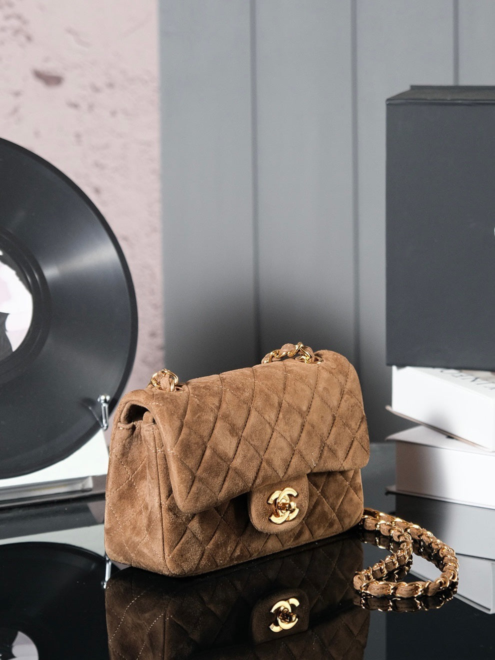 CHANEL Classic Flap Bag 20cm Brown Suede Gold Hardware - bag