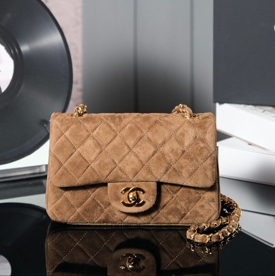 CHANEL Classic Flap Bag 20cm Brown Suede Gold Hardware - bag