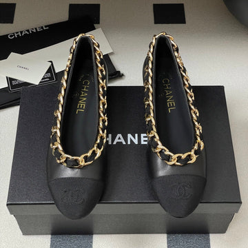 Chanel 25A Ballet Flats Big Chain Double C Black Sheepskin 393820