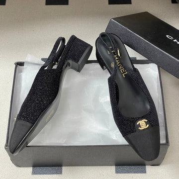 Chanel 25 Slingback Black Lambskin Fabric 473212