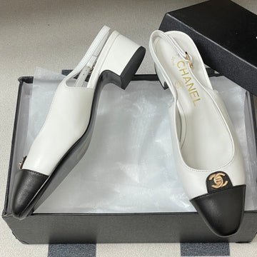 Chanel 25 Slingback 30mm White Black Lambskin 473214