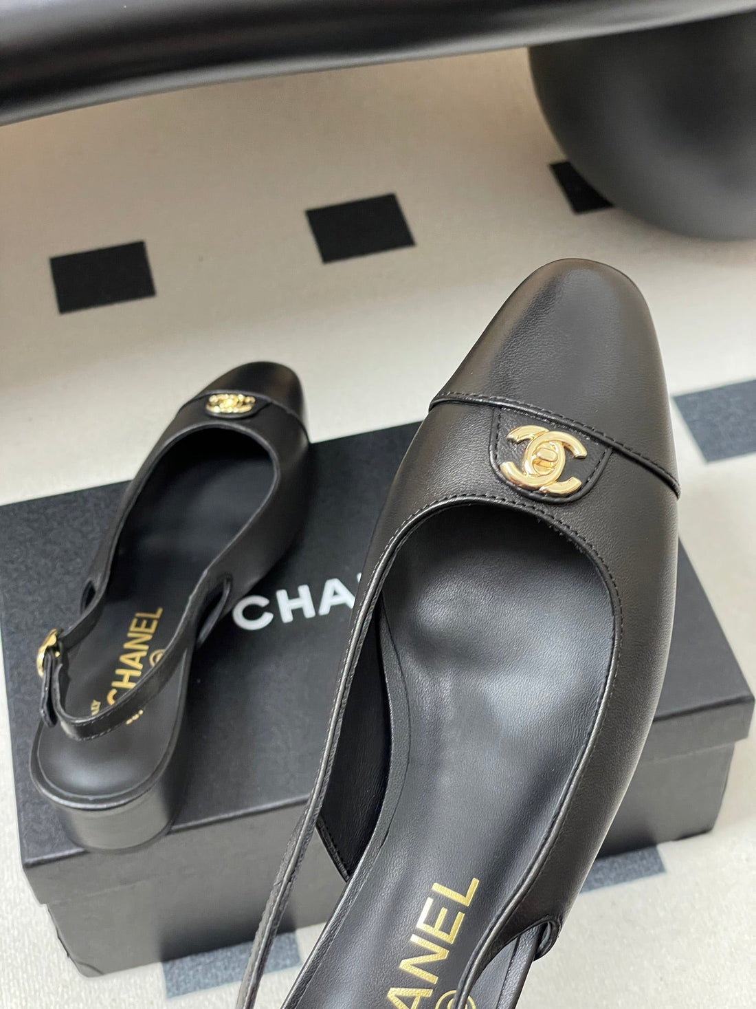 Chanel 25 Slingback 30mm Black Lambskin 473215