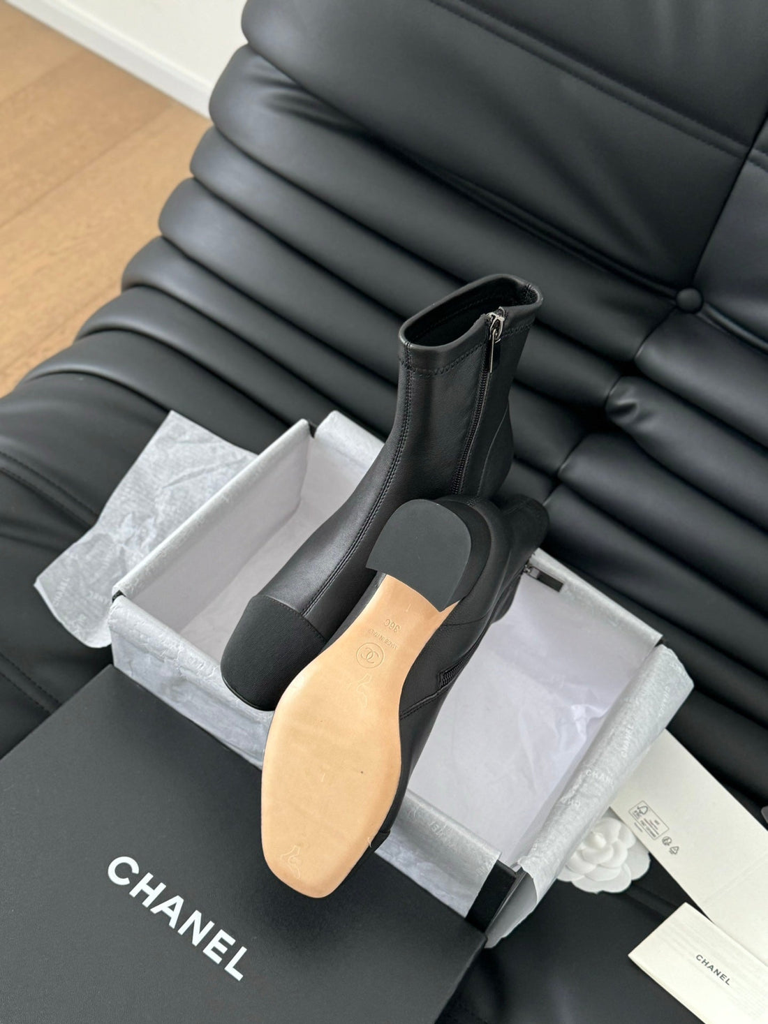 CC Ankle Boot Black Calfskin Grosgrain