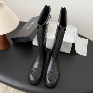 CC 2025 Vintage Cambon Mid-Calf Boots Black Cowhide 550636