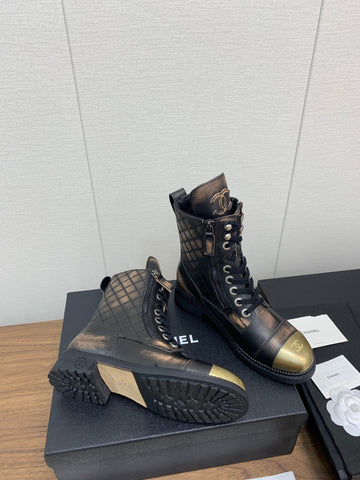 CC Short Boots Brown Black Yellow Cowhide