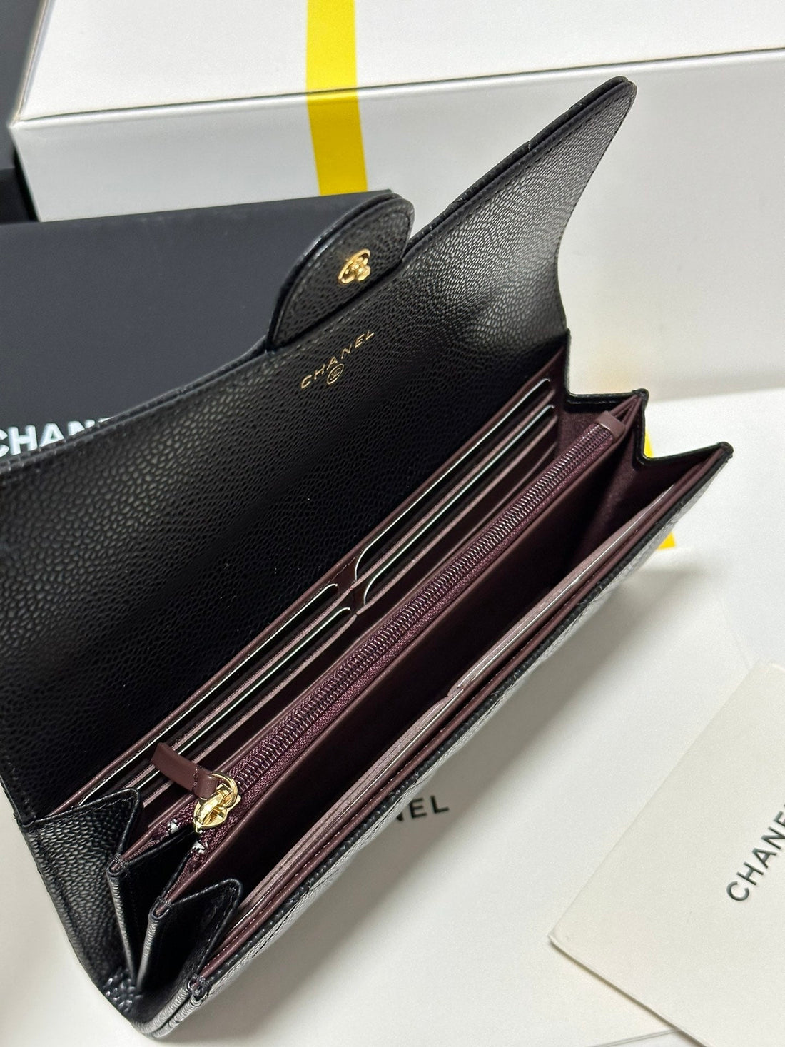 CHANEL Classic Long Flap Wallet Black Quilted Caviar Gold Buckle 243676 - bag