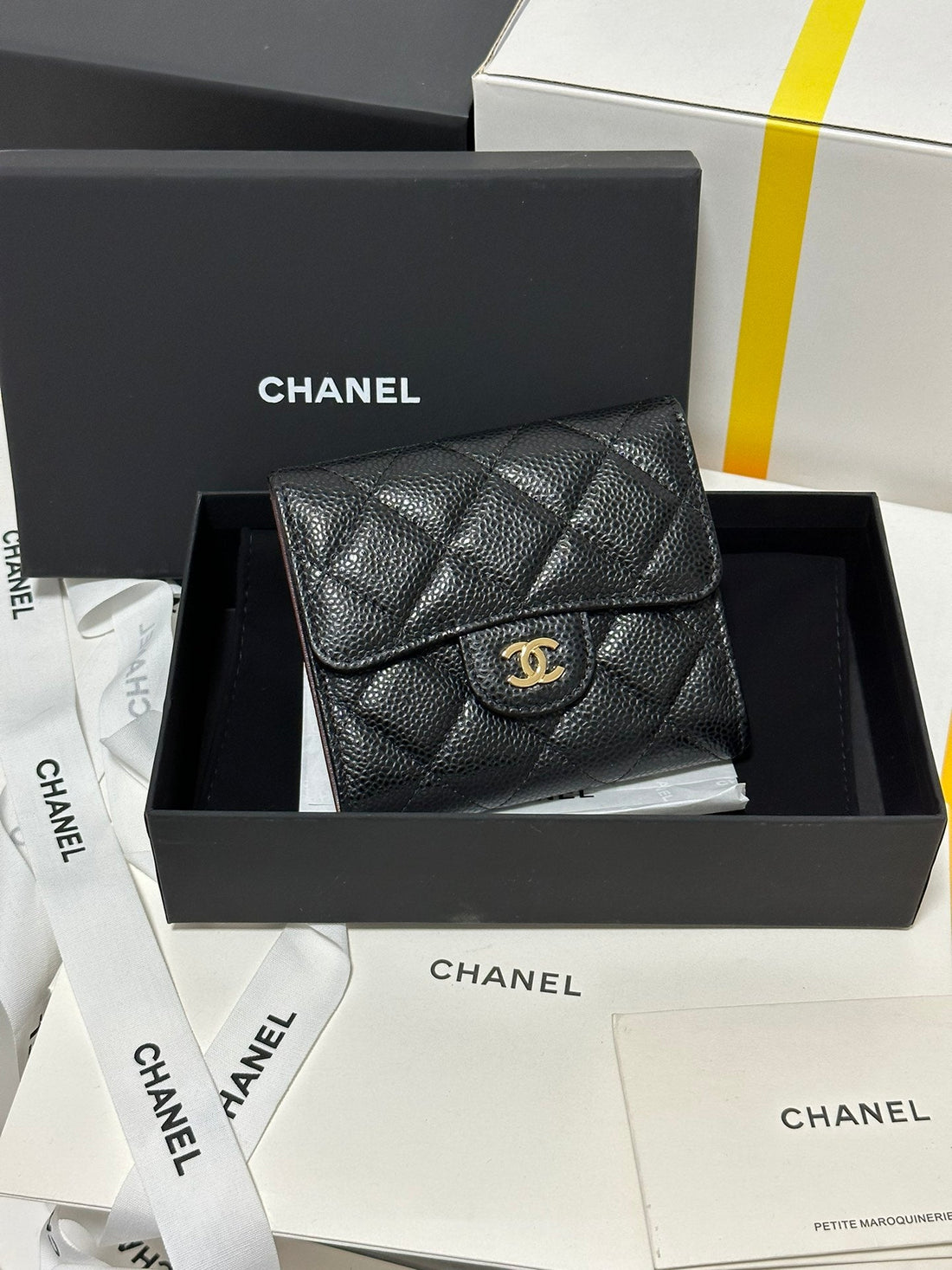 CHANEL CClassic Small Flap Wallet Black Quilted Caviar Gold Buckle 243686 - bag