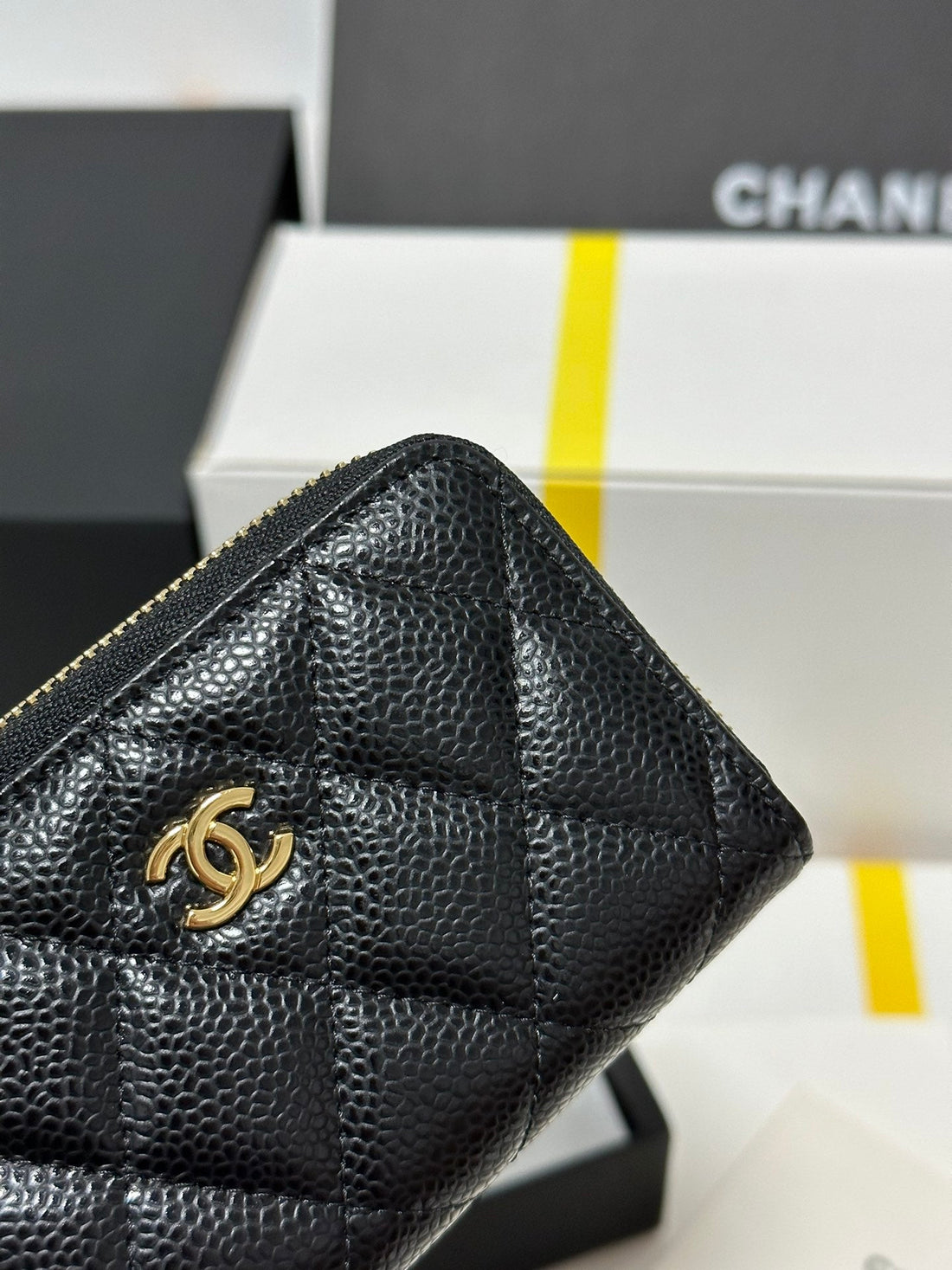 CHANEL Classic Zipped Coin Purse Black  Quilted Caviar Gold Buckle 243691 - bag