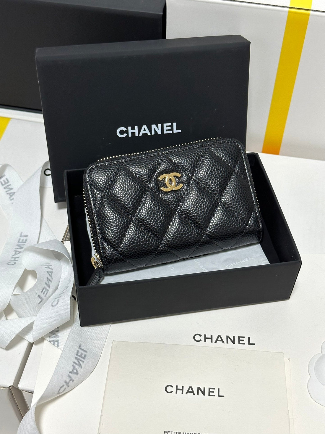 CHANEL Classic Zipped Coin Purse Black  Quilted Caviar Gold Buckle 243691 - bag