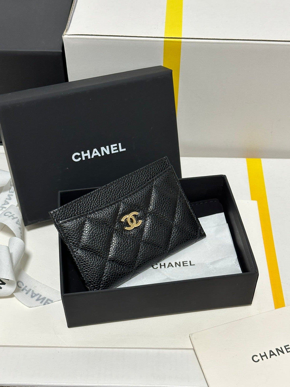 CHANEL Classic Card Holder Black Quilted Caviar Gold Buckle 243696 - bag