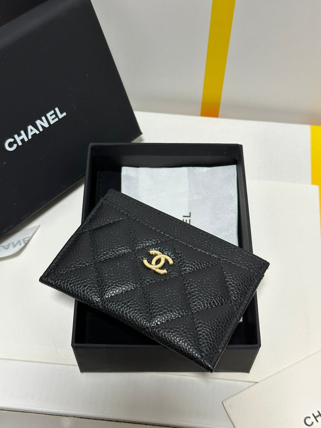 CHANEL Classic Card Holder Black Quilted Caviar Gold Buckle 243696 - bag