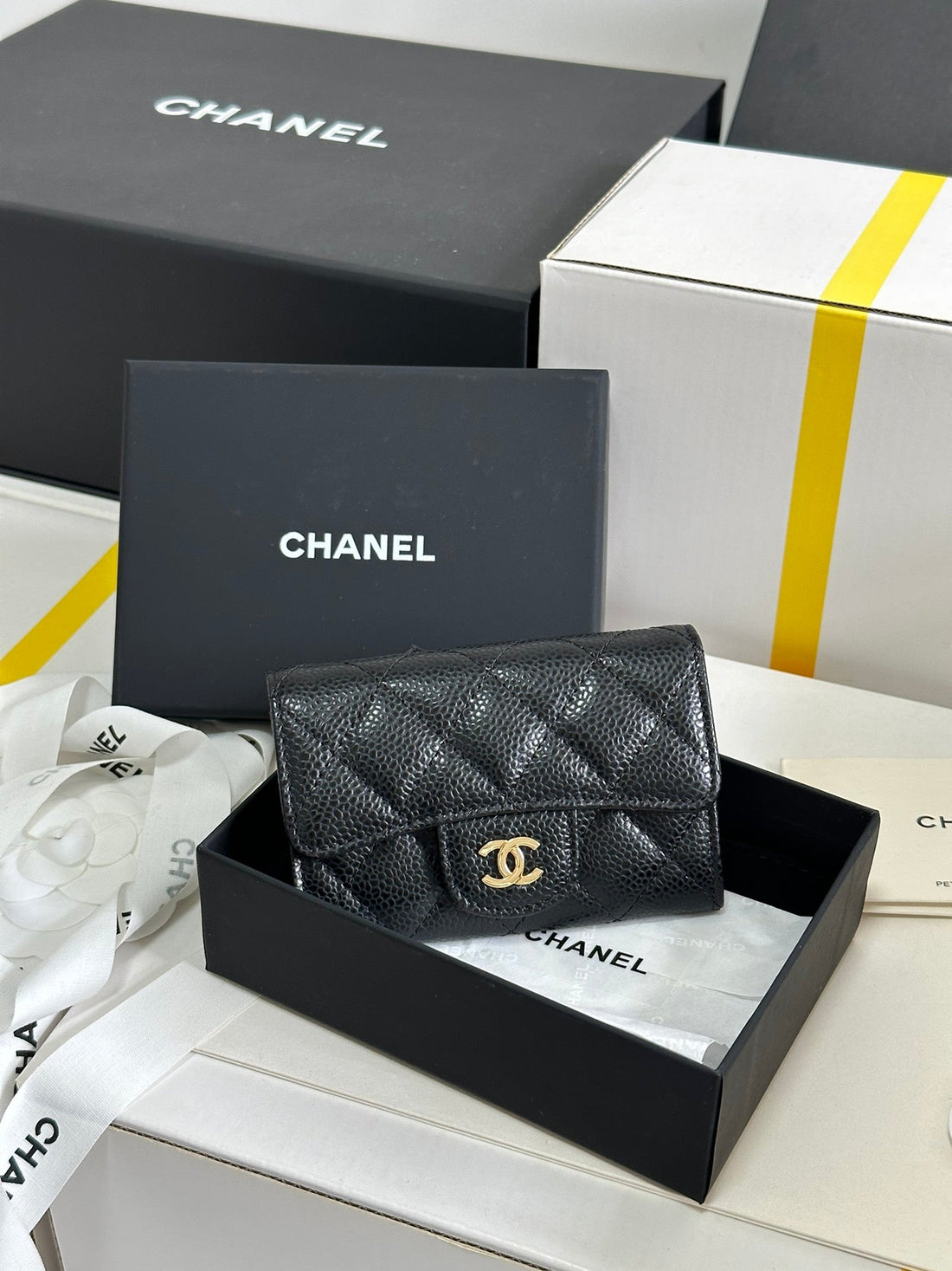 CHANEL Classic Card Holder Black Caviar Cowhide Gold Buckle 243701 - bag