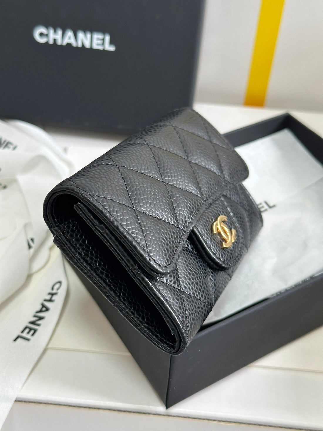 CHANEL Classic Card Holder Black Caviar Cowhide Gold Buckle 243701 - bag
