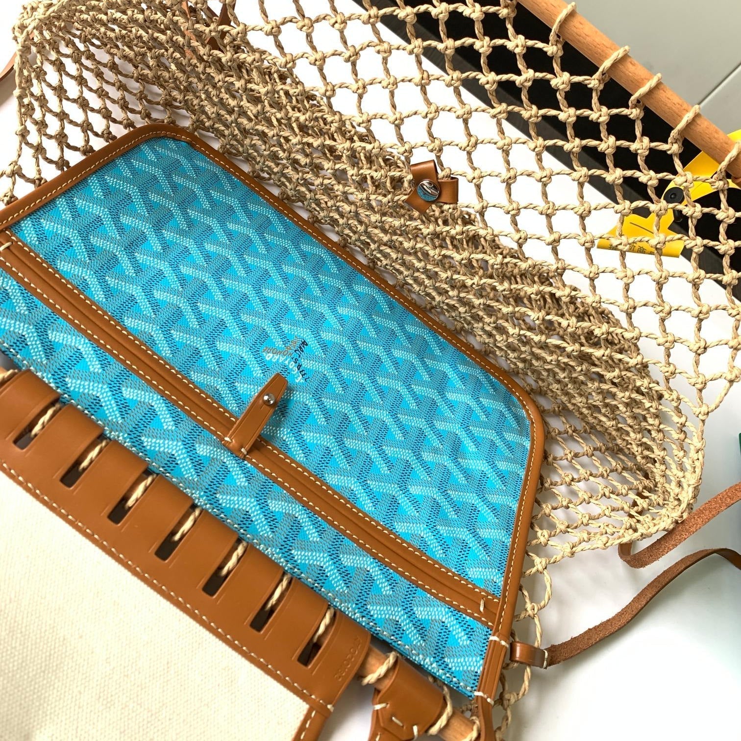 ALIGRE BAG 40 IN BABY BLUE WOVEN RAFFIA AND CALFSKIN