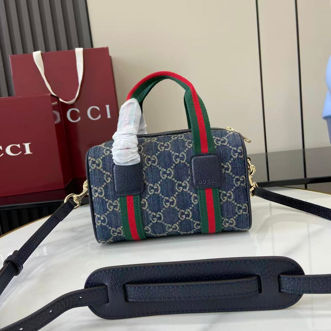 Gucci 25 GG Handtasche Marineblau Denim Leder 288801