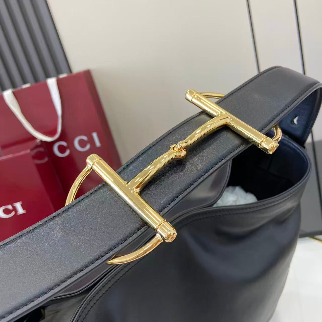 Gucci 25 Beatrix Handtasche Schwarzes Glattleder 290511