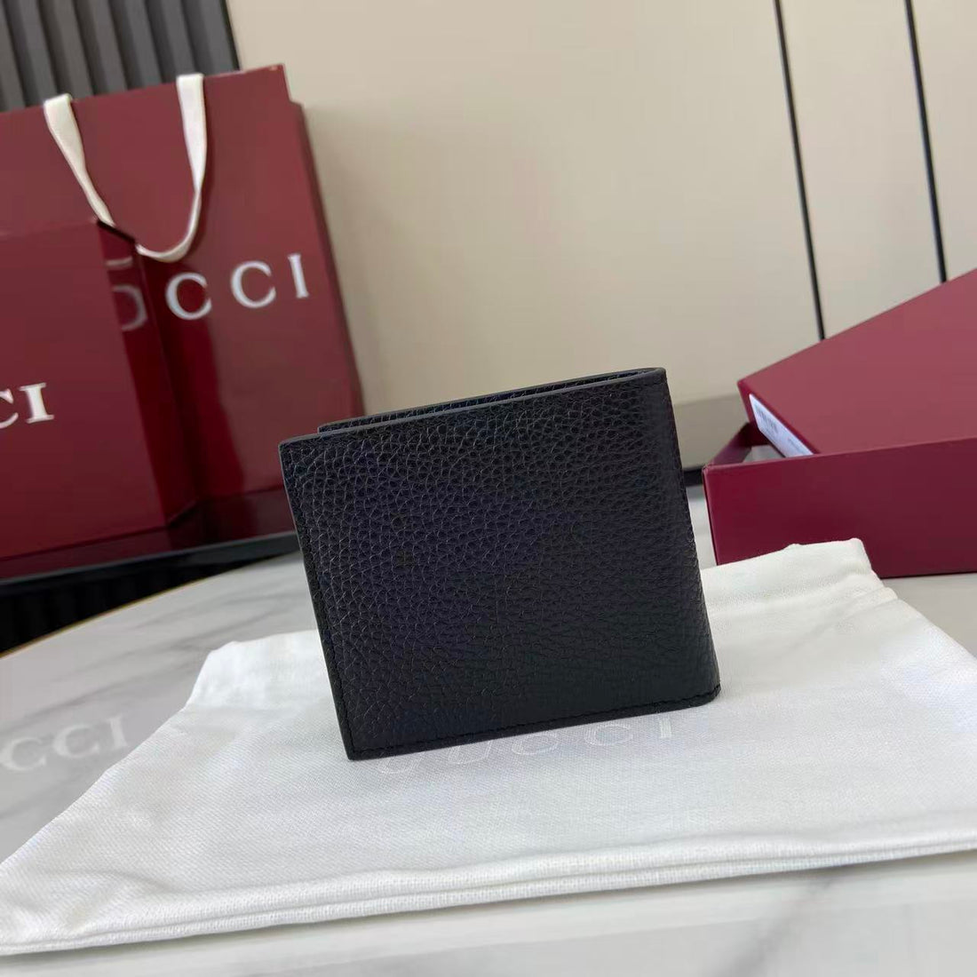 Gucci 25 Geldbörse 11cm Schwarzes genarbtes Rindsleder 290506