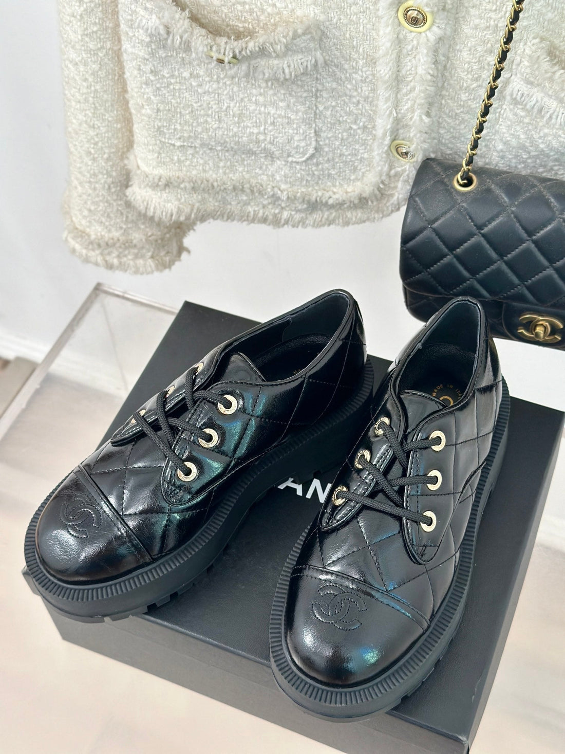 CHANEL Classic Sneaker 50mm Glossy Black Quilted Calfskin - Shoe