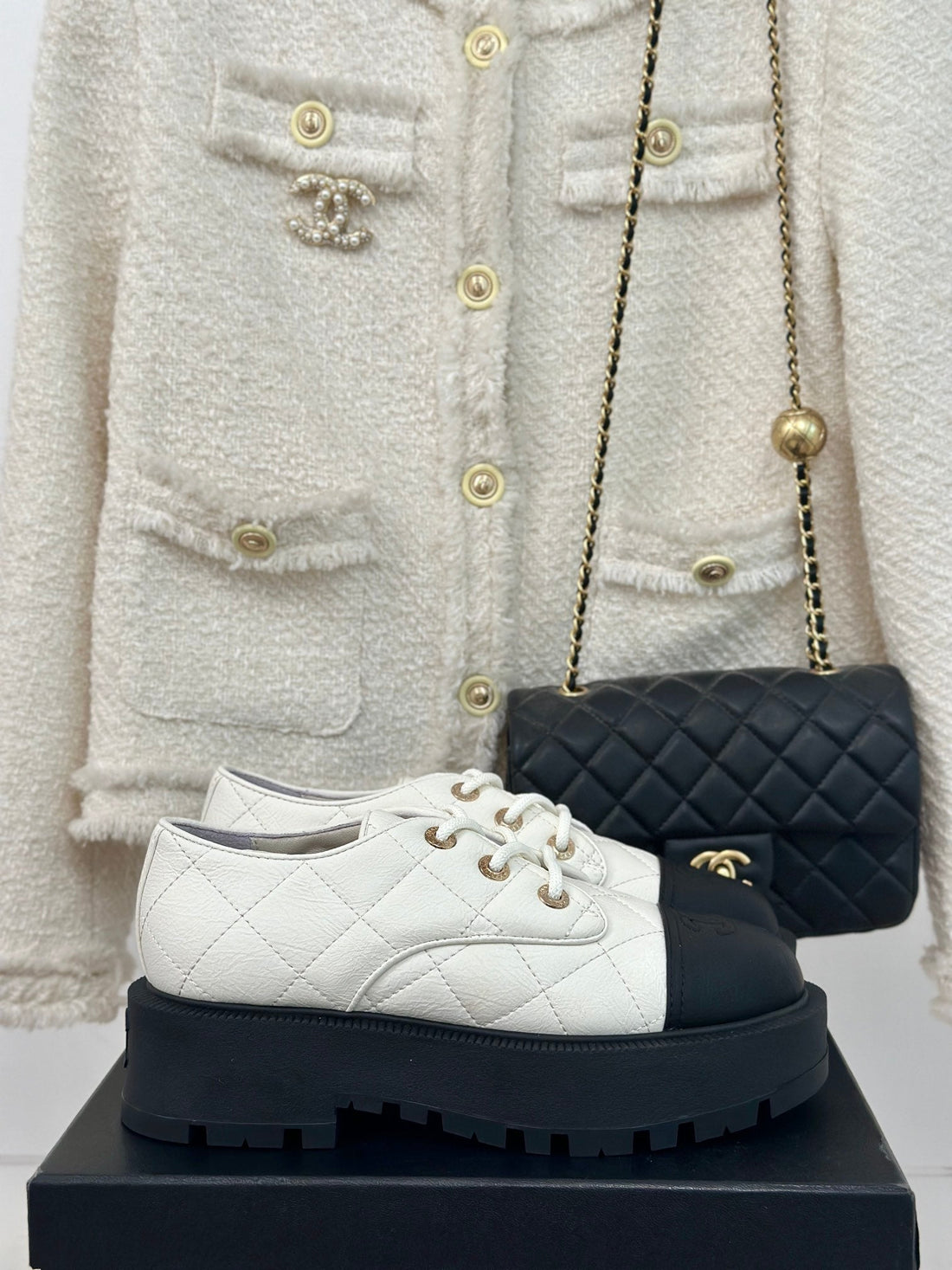 CHANEL Classic Sneaker 50mm White Quilted Wrinkled Calfskin - Shoe