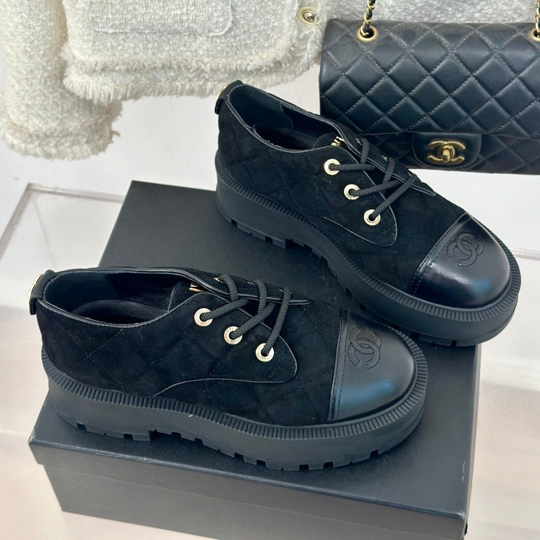 CHANEL Classic Sneaker 50mm Black Quilted Suede And Calfskin - Shoe