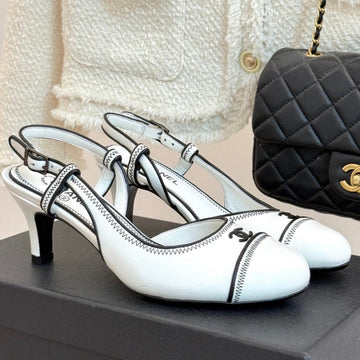 Chanel 25 Slingback White Black Sheepskin 473059