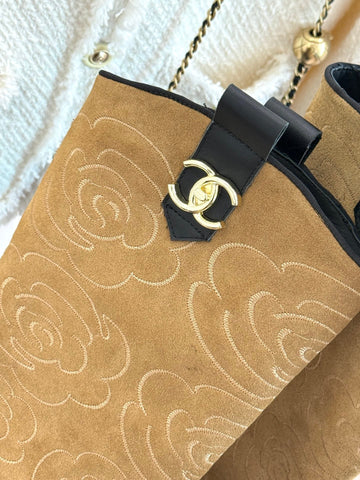 CC cowboy mid-calf boots black brown sheepskin suede 511983