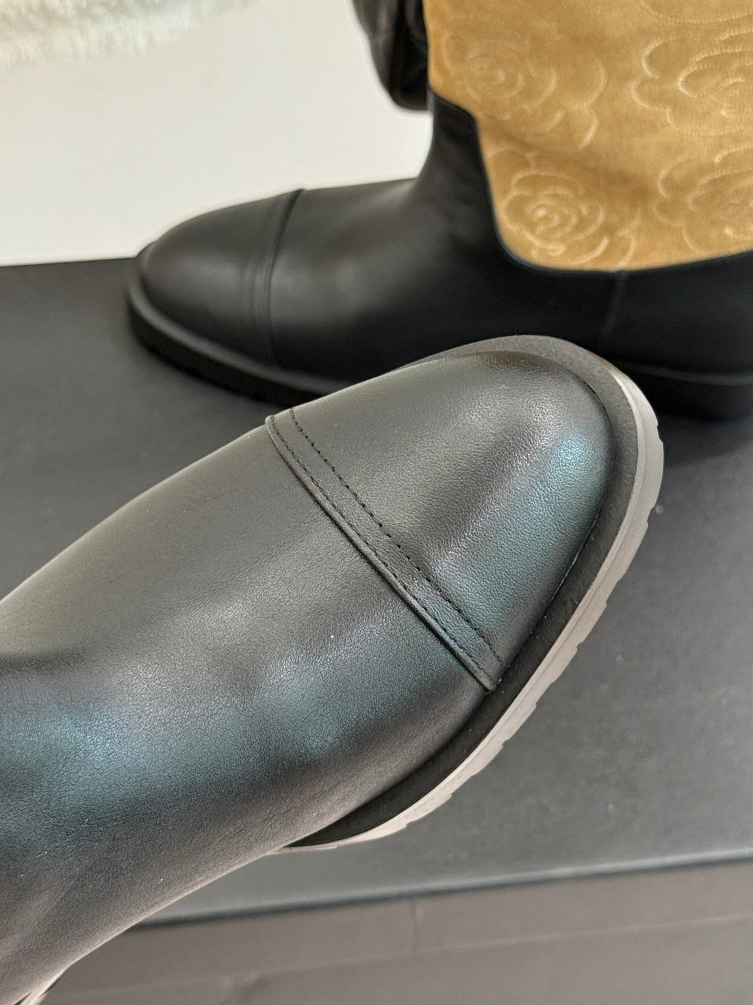 CC cowboy mid-calf boots black brown sheepskin suede 511983