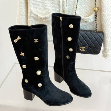 CC High Heel Boots Black Suede Mix Charm 512032