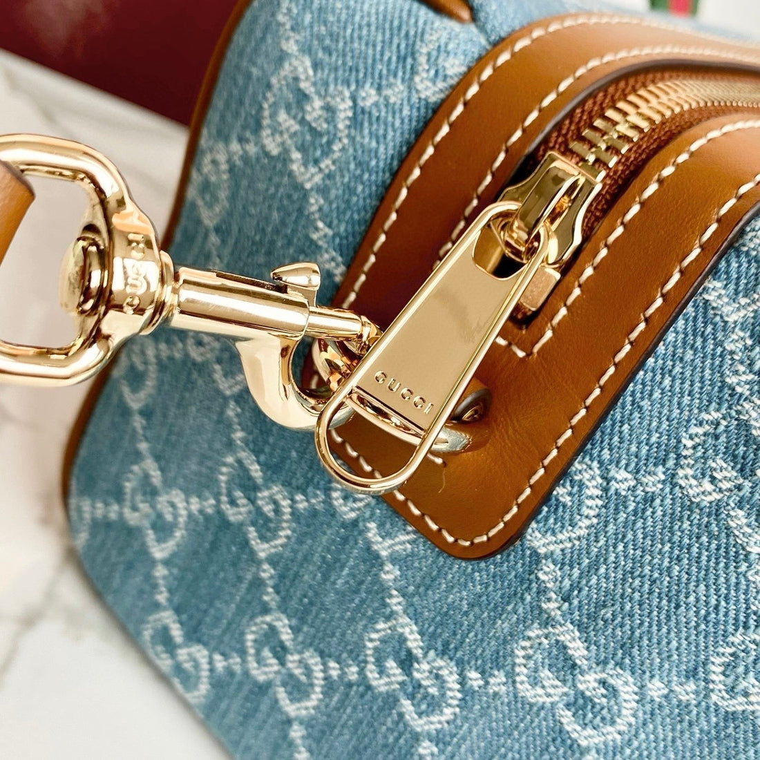 Gucci 25 GG Handbag Blue Denim Leather 286709