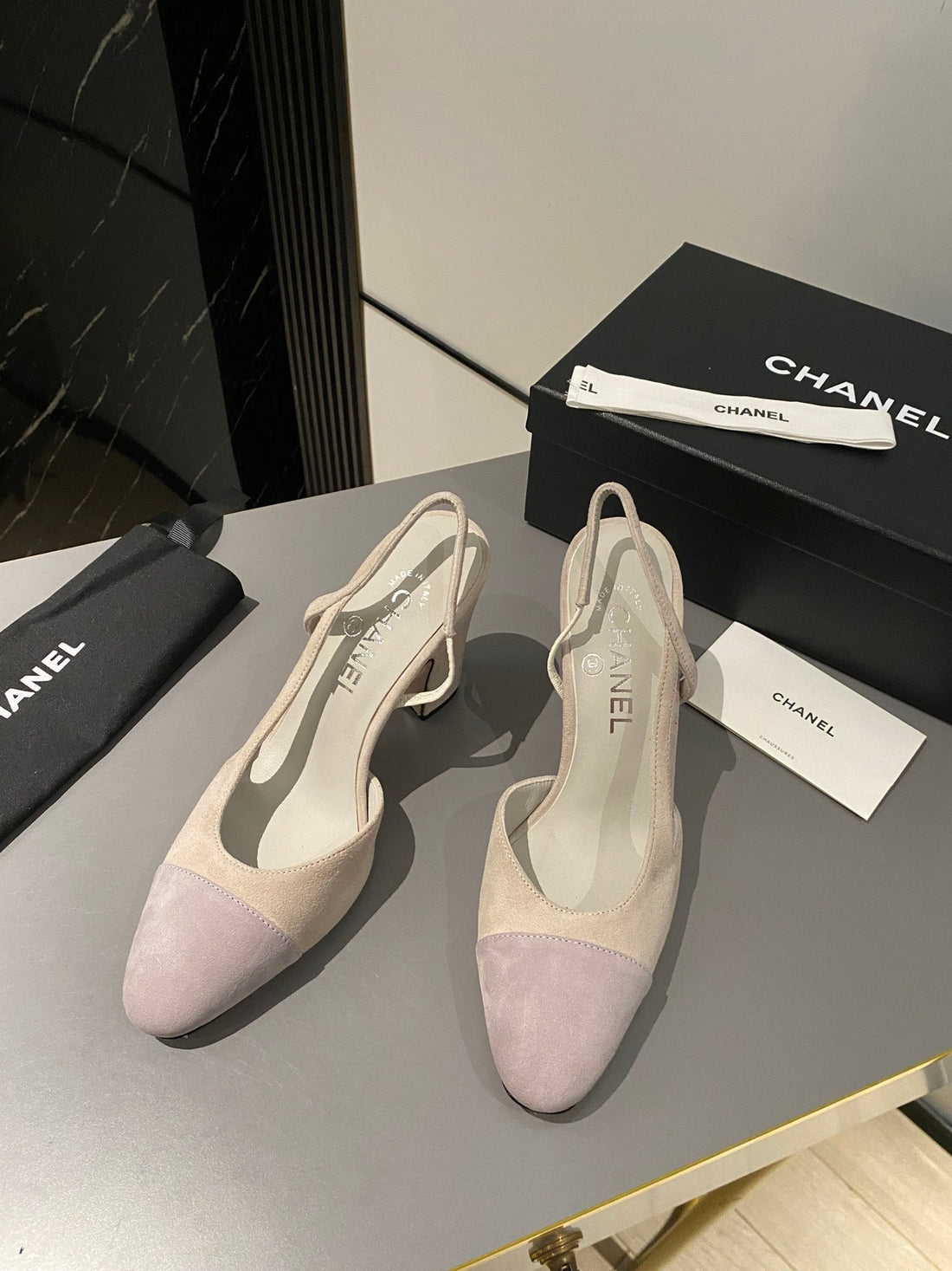 CC Slingback 95mm Light Beige Purple Suede