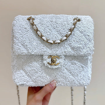 Chanel 2025 Rucksack Weiß Pailletten Lammleder 346043