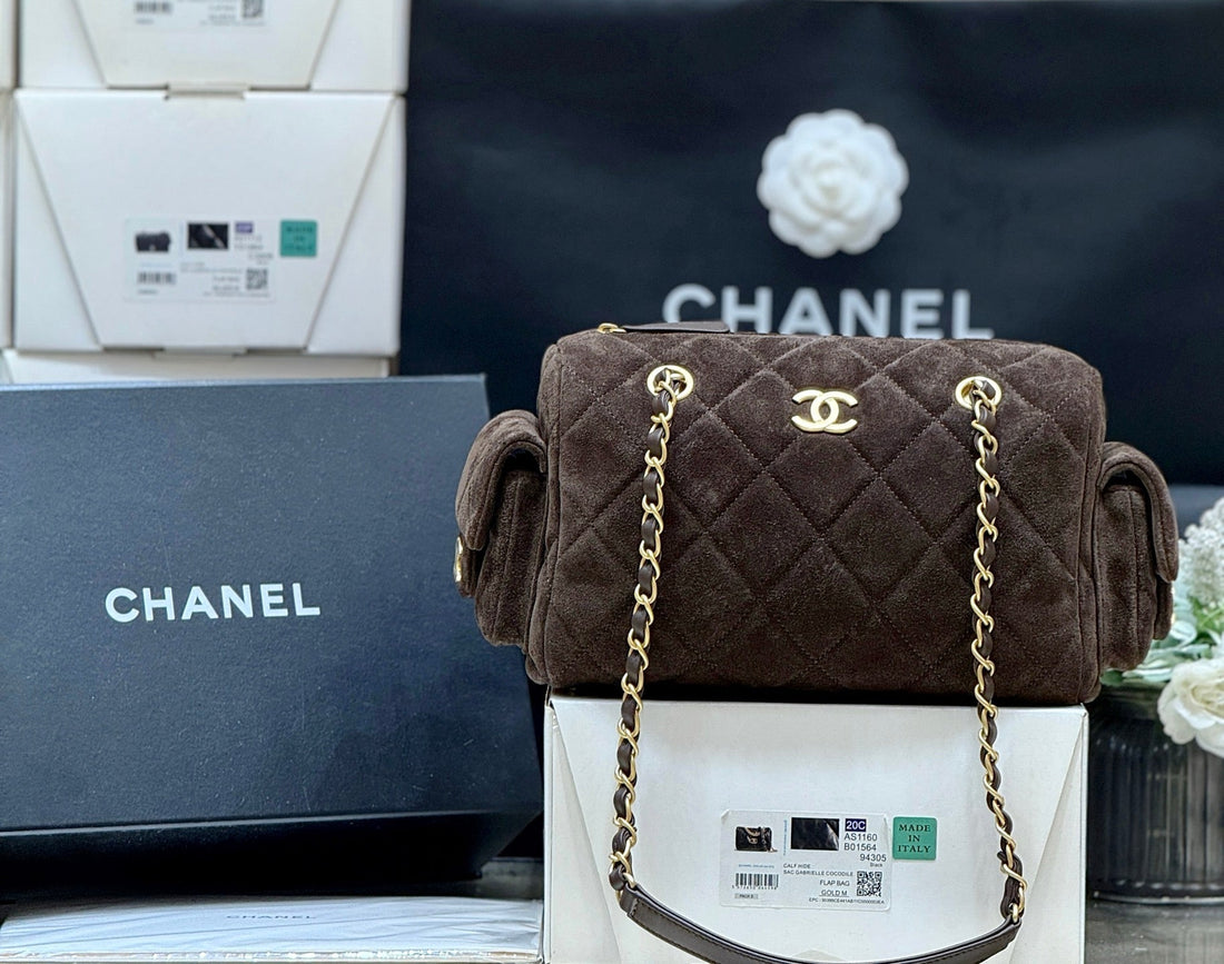 Chanel 2025 Bowling Bag 24cm Dunkelbraun Wildleder 345137