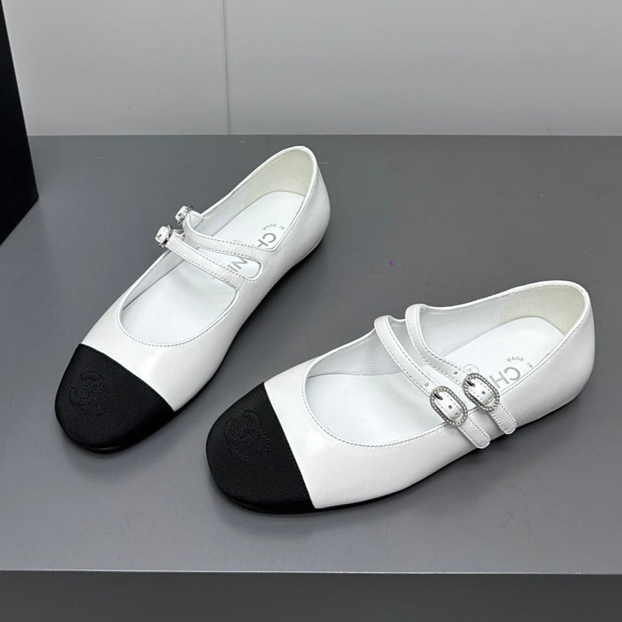 mary jane double strap whitecalfskin black grosgrain