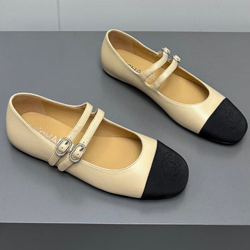 mary jane double strap beige calfskin black grosgrain